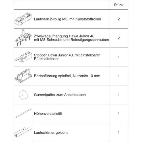 HAWA-Junior 40/Z vasalatszett fa futósín 1400 mm ezüst