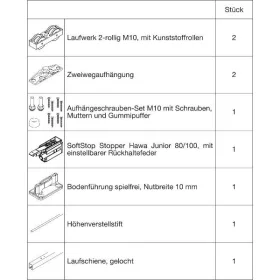   HAWA Junior 100/Z vasalatszett fa futósín 1600 mm eloxált ezüst