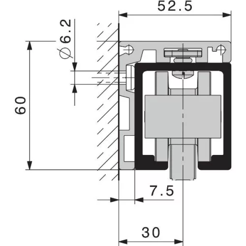 HAWA-Junior 120 szögprofil falra/üvegre szerelhető 42mm-es ajtóvastagság. ezüst
