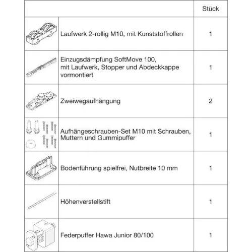 HAWA Junior 100/Z-Pocket  vasalatgarnitúra fához SoftMove rugós ütköző (30243)