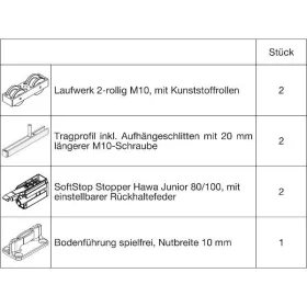   HAWA Junior 100/B  vasalatszett fához SoftStop 20 mm-rel hosszabb csavar (30230)