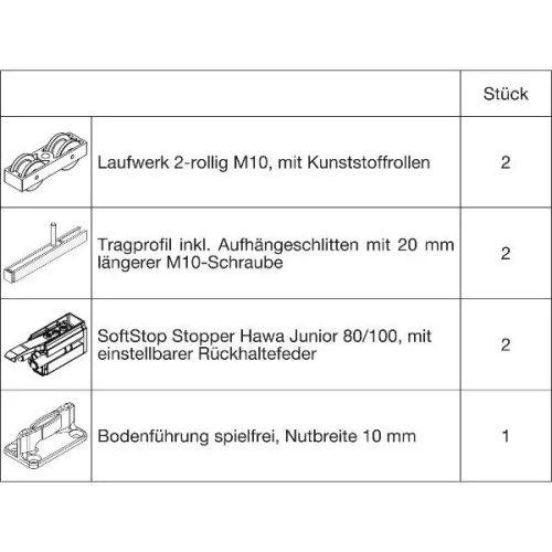 HAWA Junior 100/B  vasalatszett fához SoftStop 20 mm-rel hosszabb csavar (30230)