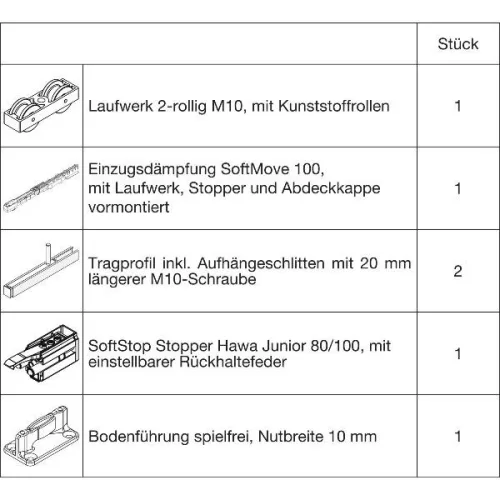 HAWA Junior 100/B  vasalatszett fához SoftStop SoftStop/SoftMove +20 mm (30232)