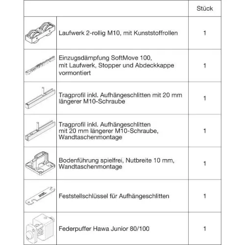 HAWA Junior 100/B-Pocket vasalatszett fához SoftMove rugós ütköző +20 mm (30265)