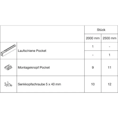 HAWA Porta Pocket szerelőszett falzsebhez 2000 mm ezüst