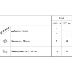 HAWA Porta Pocket szerelőszett falzsebhez 2500 mm ezüst
