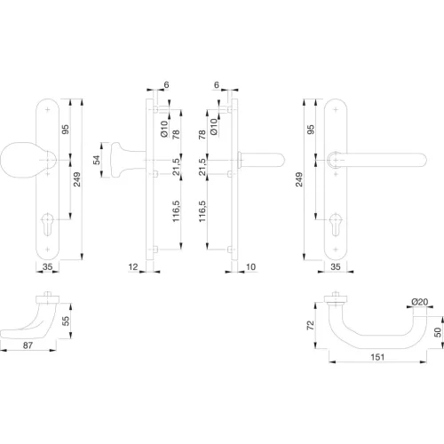 HOPPE PARIS biztonsági gomb/kilincs garnitúra PZ92 67-72 mm nemesacél