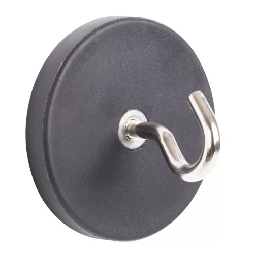 Gumírozott neodímium mágnes átmérő 43 mm kampóval teherbírás 12 kg