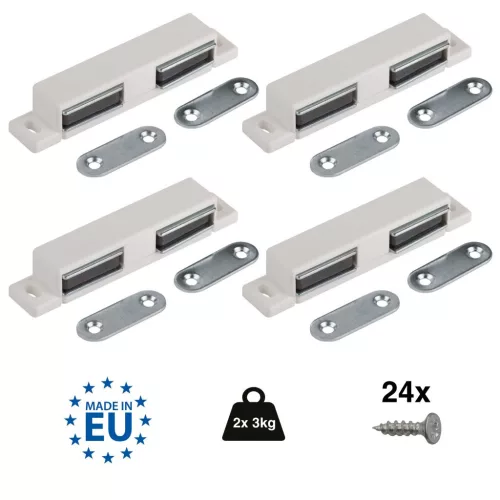 Bútormágnes csavarokkal teherbírás 2x3 kg fehér 4 db.