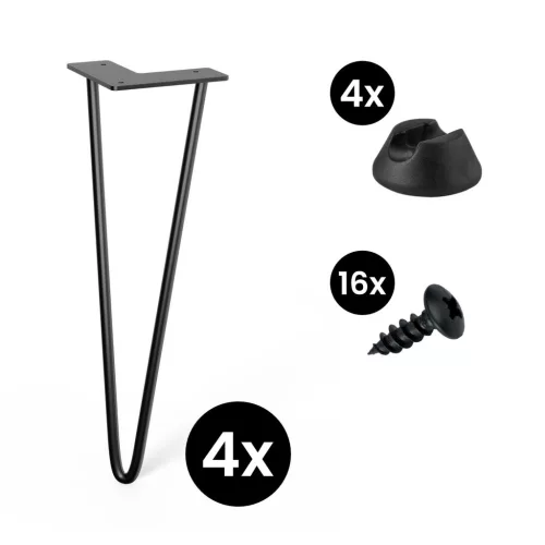 4 darabos hajtűláb készlet 406 mm 2 karú fekete alátétekkel és csavarokkal