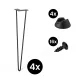 4 darabos hajtűláb készlet 710 mm 2 karú fekete alátétekkel és csavarokkal