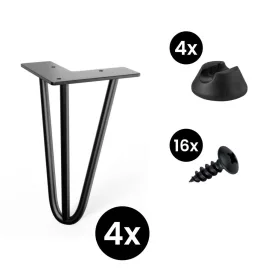   4 darabos hajtűláb készlet 200 mm 3 karú fekete alátétekkel és csavarokkal