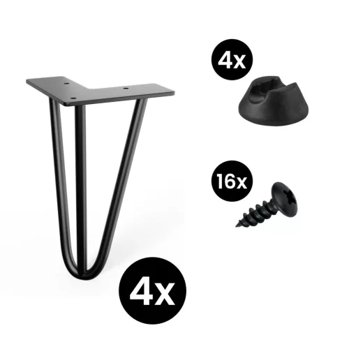 4 darabos hajtűláb készlet 200 mm 3 karú fekete alátétekkel és csavarokkal