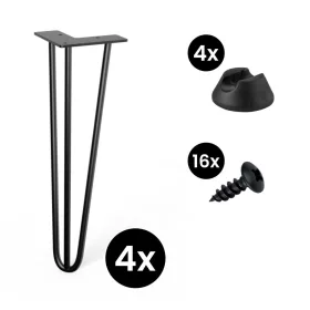   4 db hajtűláb készlet 406 mm 3 karú fekete alátétekkel és csavarokkal