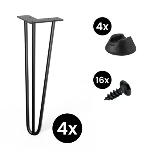 4 db hajtűláb készlet 406 mm 3 karú fekete alátétekkel és csavarokkal