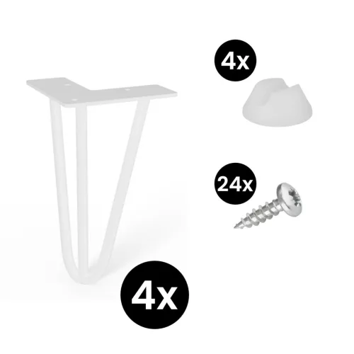 4 darabos hajtűláb készlet 200 mm 3 karú fehér alátétekkel és csavarokkal