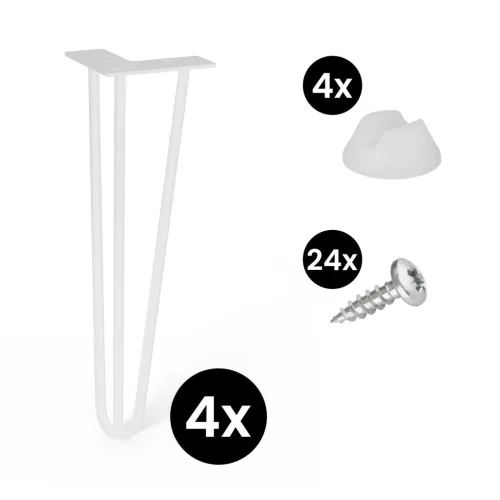 4 db hajtűláb készlet 406 mm 3 karú fehér alátétekkel és csavarokkal