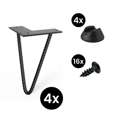 4 darabos Roxor II hajtűláb készlet 200 mm ferde fekete alátétekkel és csavarokkal