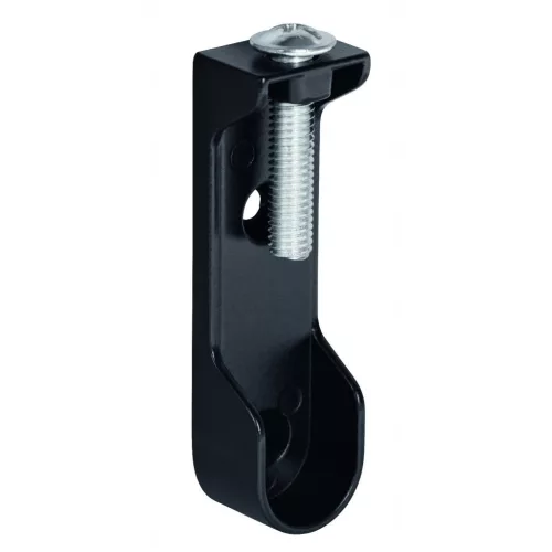 Ovális ruhaakasztó rúdtartó 30x15mm felső rögzítőfurattal csavarral fekete 2 db.