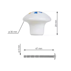   Bútorgomb-készlet Bouquet 35 mm átmérőjű porcelán fehér 4 db