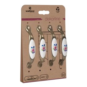   Bútor fogantyúkészlet 96 mm-es tengelytávolság antik sárgaréz/porcelán csokor 4 db.