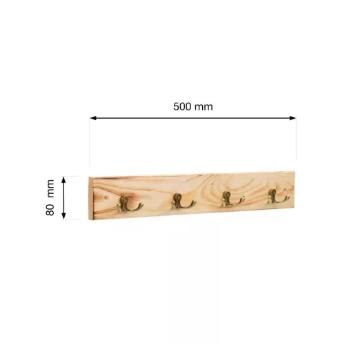 Ruhatartó állvány 500x80mm 4 akasztóval karcos fa natúr