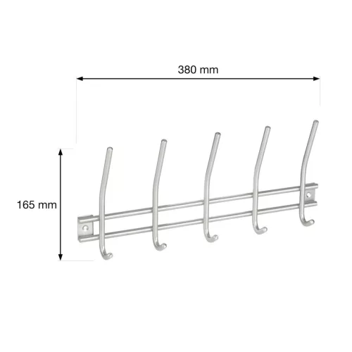 Rozsdamentes acél kabáttartó állvány 5 akasztóval 380x165 mm rozsdamentes acél