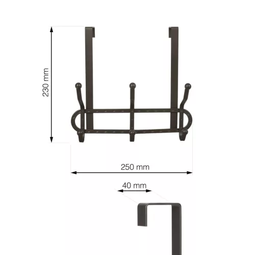 Ruhatartó 3 akasztóval 40 mm-es felfüggesztéssel antikbarna