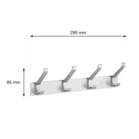   Ruhatartó fogas 4 akasztóval 295 mm alumínium szálcsiszolt szatén nikkel