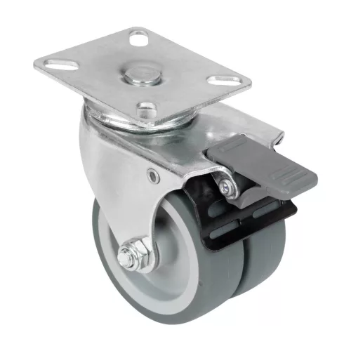 Dupla szerszámkerék átmérő 75 mm forgatható talppal fékkel teherbírás 100 kg