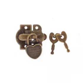   Kastenscharnier mit Herz-Vorhängeschloss, Antik-Kupfer + Schraube. 29 x 37 mm