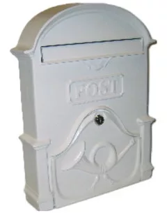 POSTALÁDA ÖNTÖTT FEHÉR KÜRTÖS V-400XL 40*30*11CM