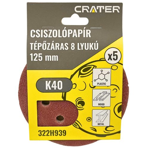 CSISZOLÓKORONG TÉPŐ. 8LYUK.125MM K40 5DB CRATER