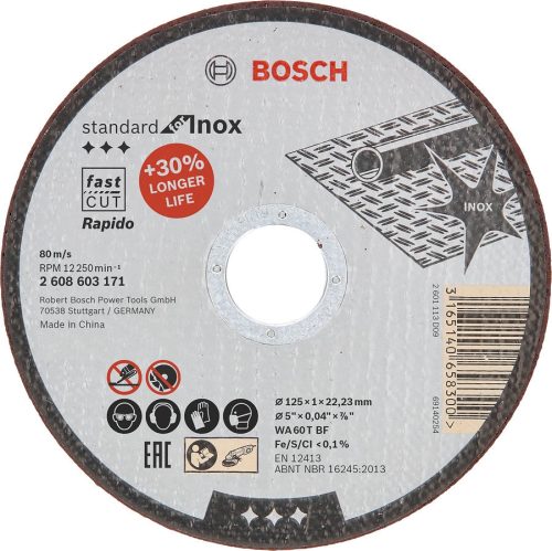 VÁGÓKORONG FÉMRE INOX BOSCH 2608603171 125*1,0*22MM RAP.
