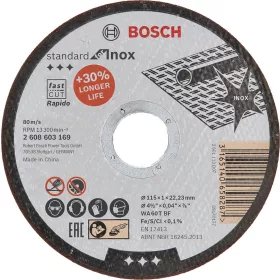 VÁGÓKORONG FÉMRE INOX BOSCH 2608603169 115*1,0*22MM RAP.