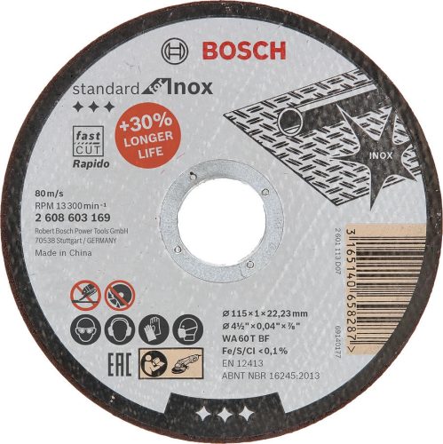 VÁGÓKORONG FÉMRE INOX BOSCH 2608603169 115*1,0*22MM RAP.
